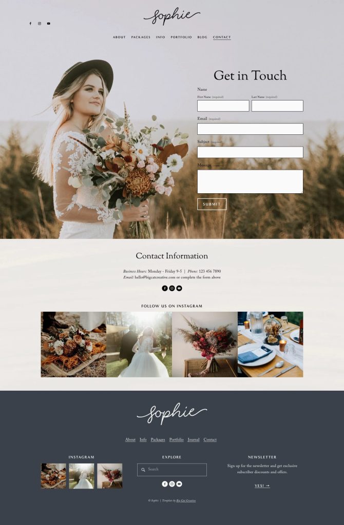 The Sophie Contact page, top to bottom
