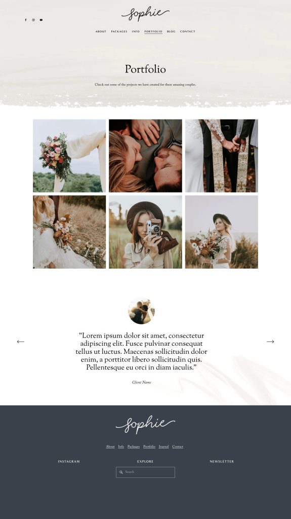 The Sophie Portfolio page, top to bottom