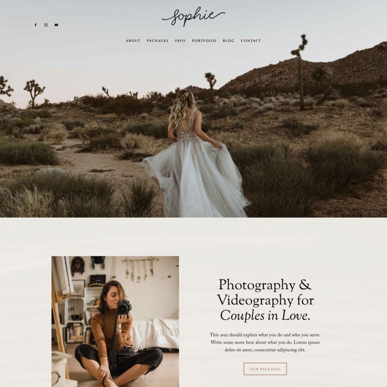 Sophie — Squarespace Photography Template template — preview of its design