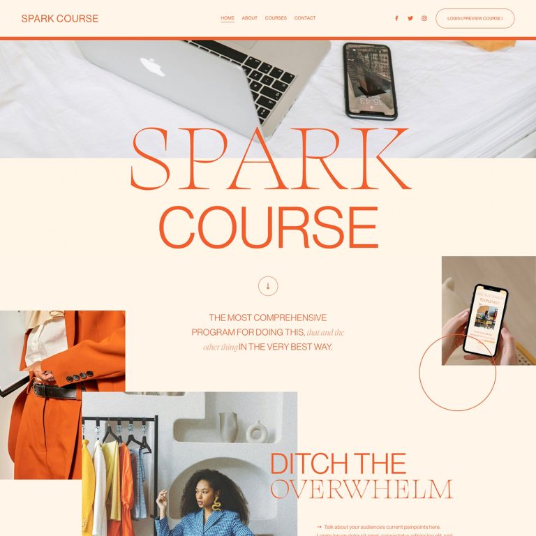 Spark Course — Squarespace Course Template template — preview of its design