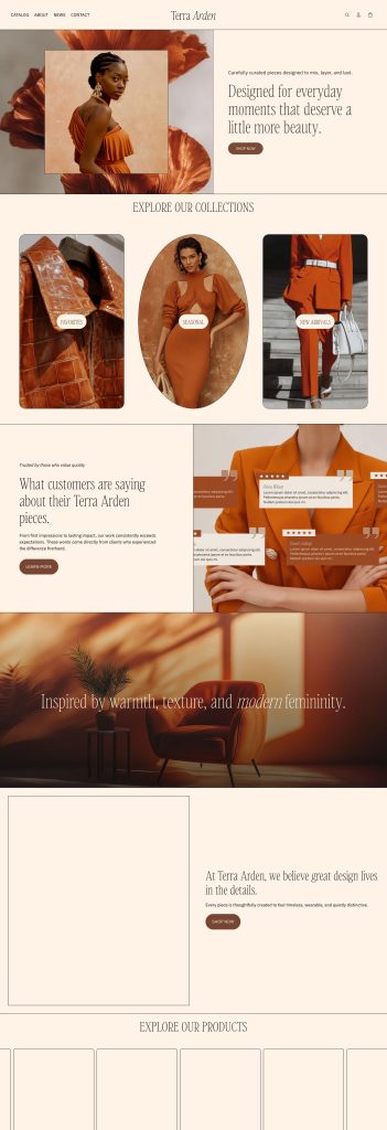 The Home page of the Terra Arden template