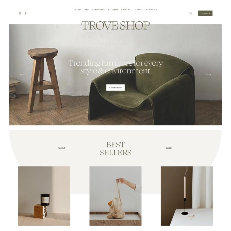 Trove Shop — Squarespace Ecommerce Template template — preview of its design