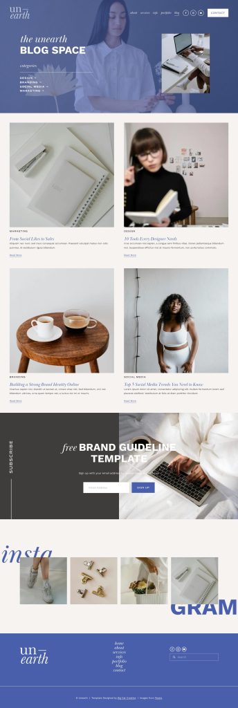 The Unearth Blog page, top to bottom
