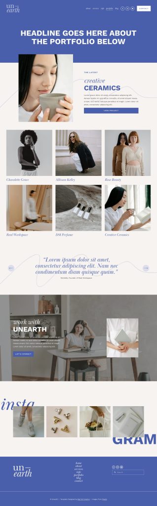 The Unearth Portfolio page, top to bottom