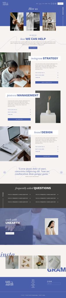 The Unearth Services page, top to bottom