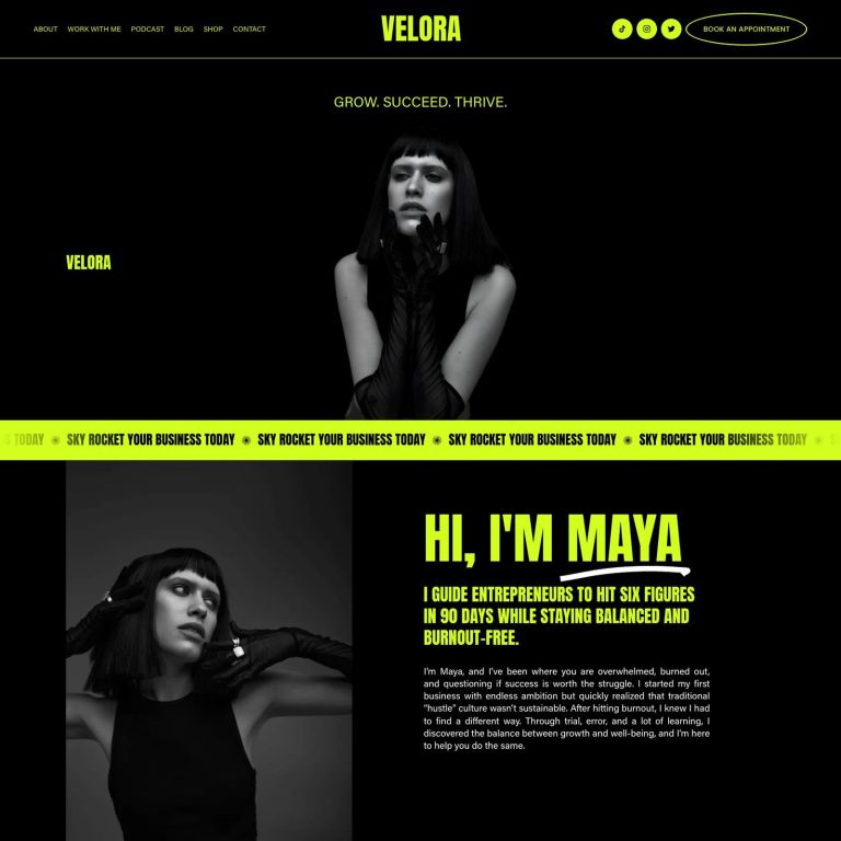 Velora template — preview of its design