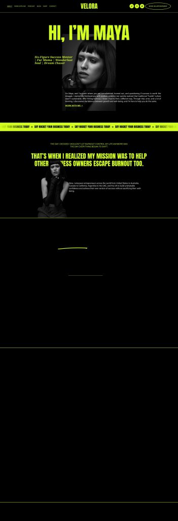 The About page of the Velora Squarespace template