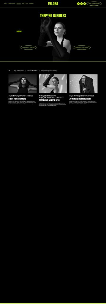 The Podcast page of the Velora Squarespace template