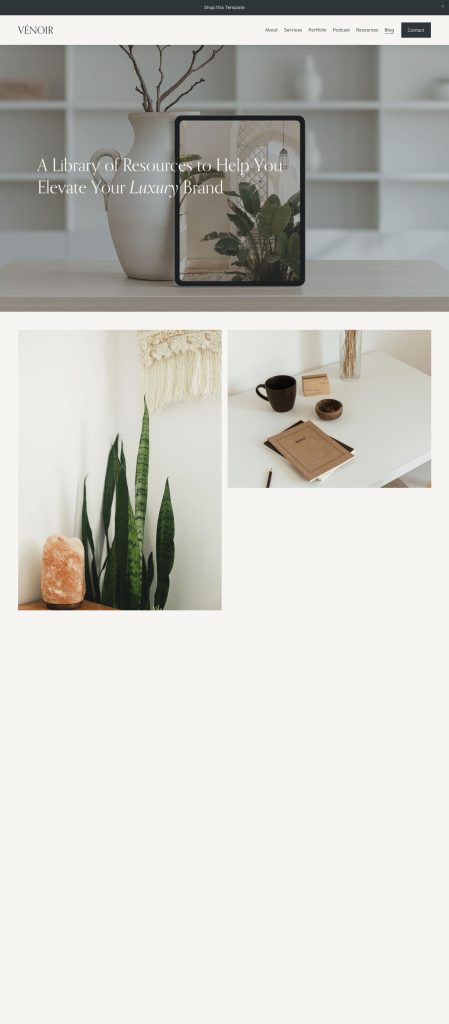 The Blog page of the Venoir template
