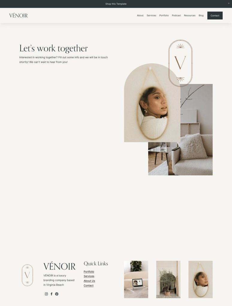 The Contact page of the Venoir template