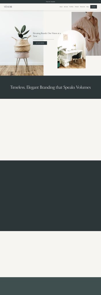 The Home page of the Venoir template