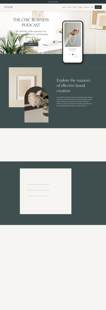 The Podcast page of the Venoir template