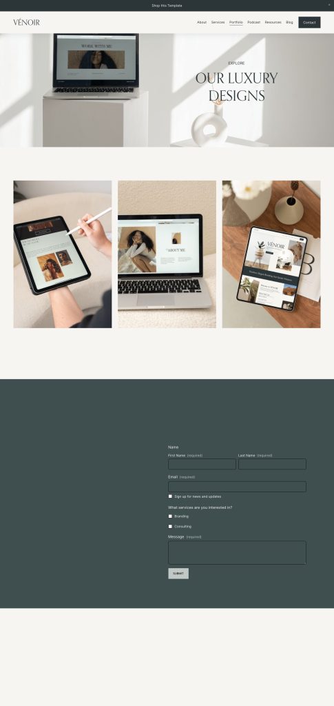 The Portfolio page of the Venoir template