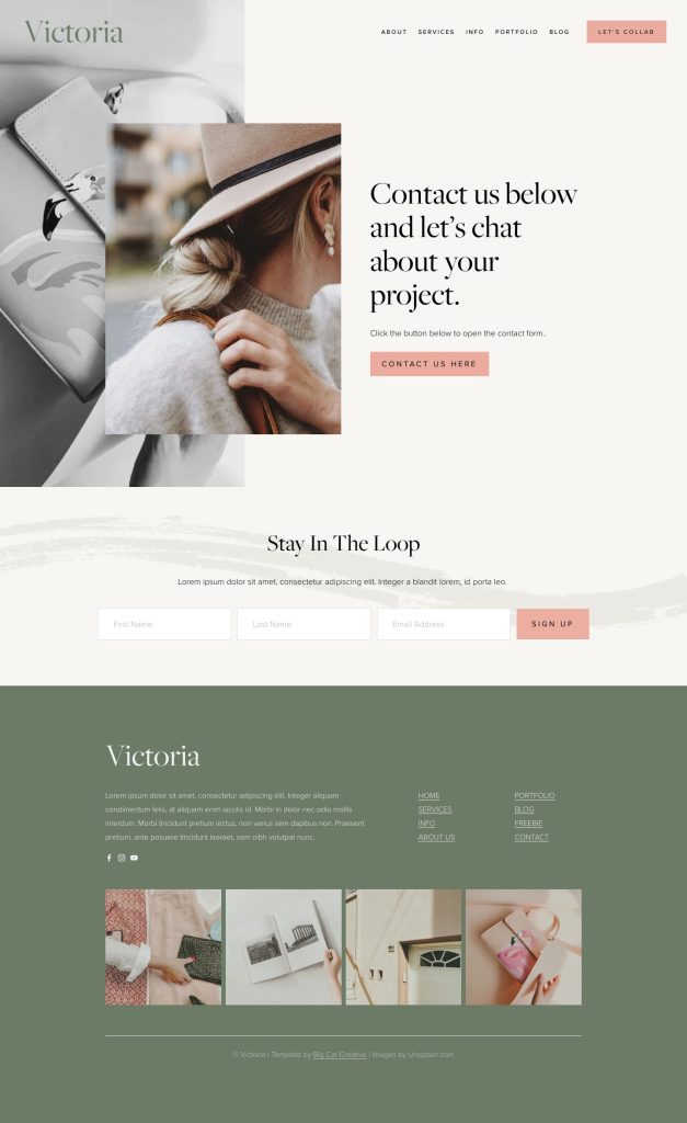The Victoria Contact page, top to bottom