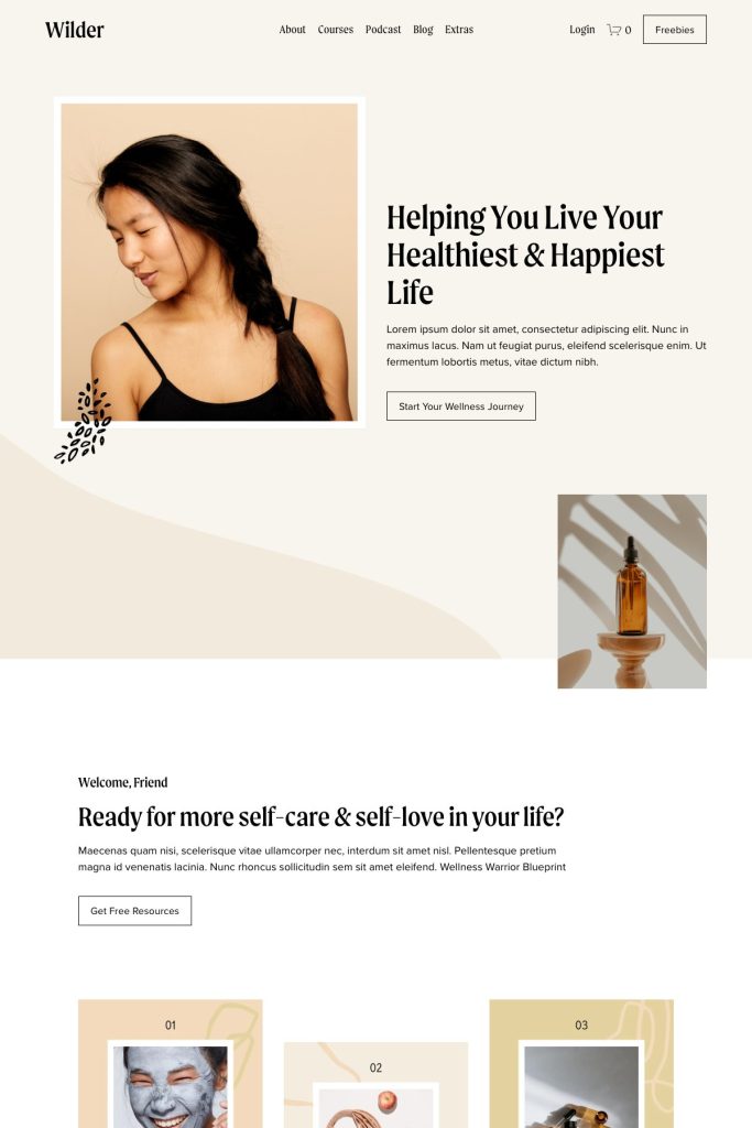 The Wilder Squarespace template, shown on its live demo