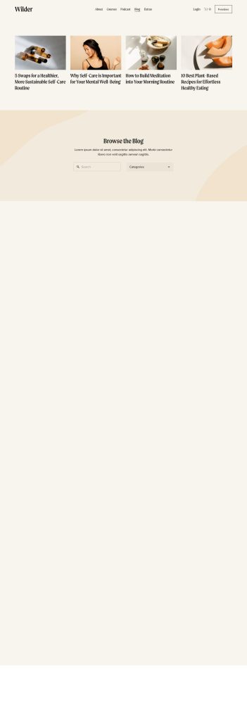 The Blog page of the Wilder Squarespace template