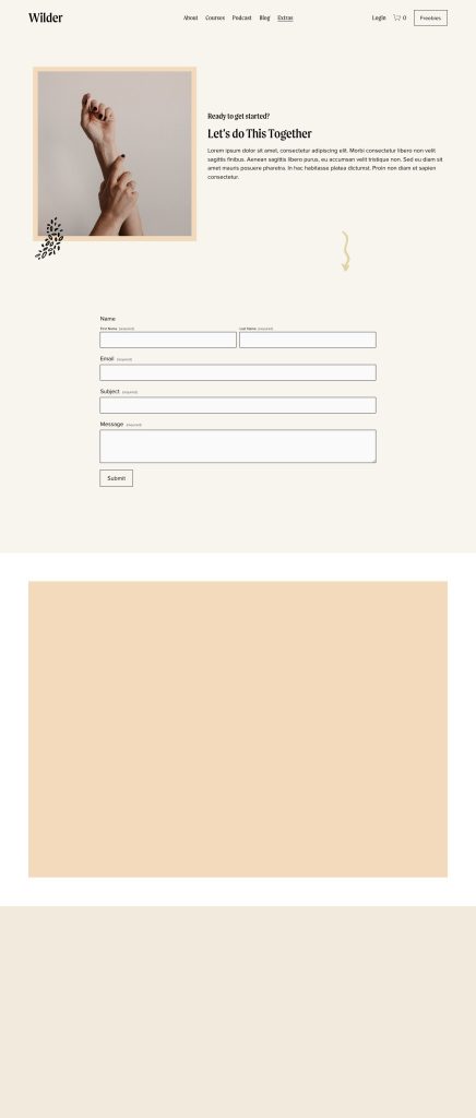 The Contact page of the Wilder Squarespace template