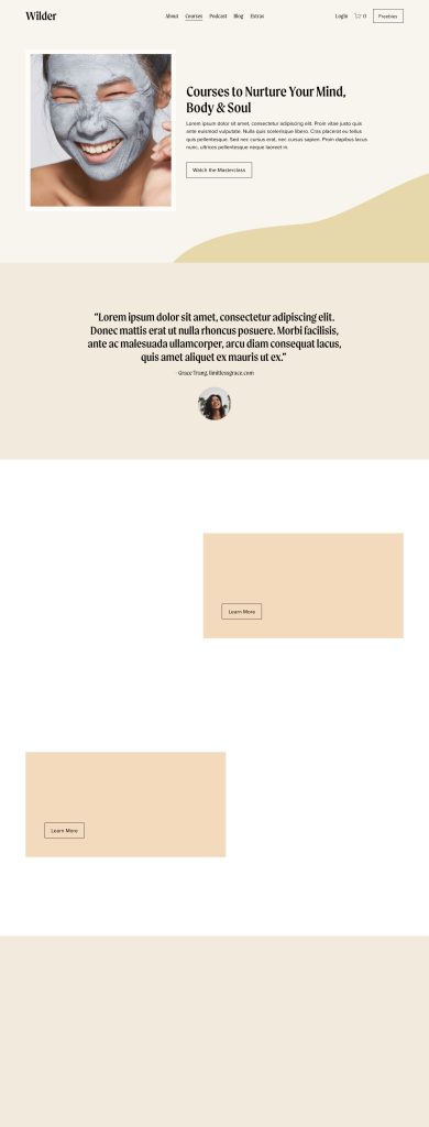 The Courses page of the Wilder Squarespace template