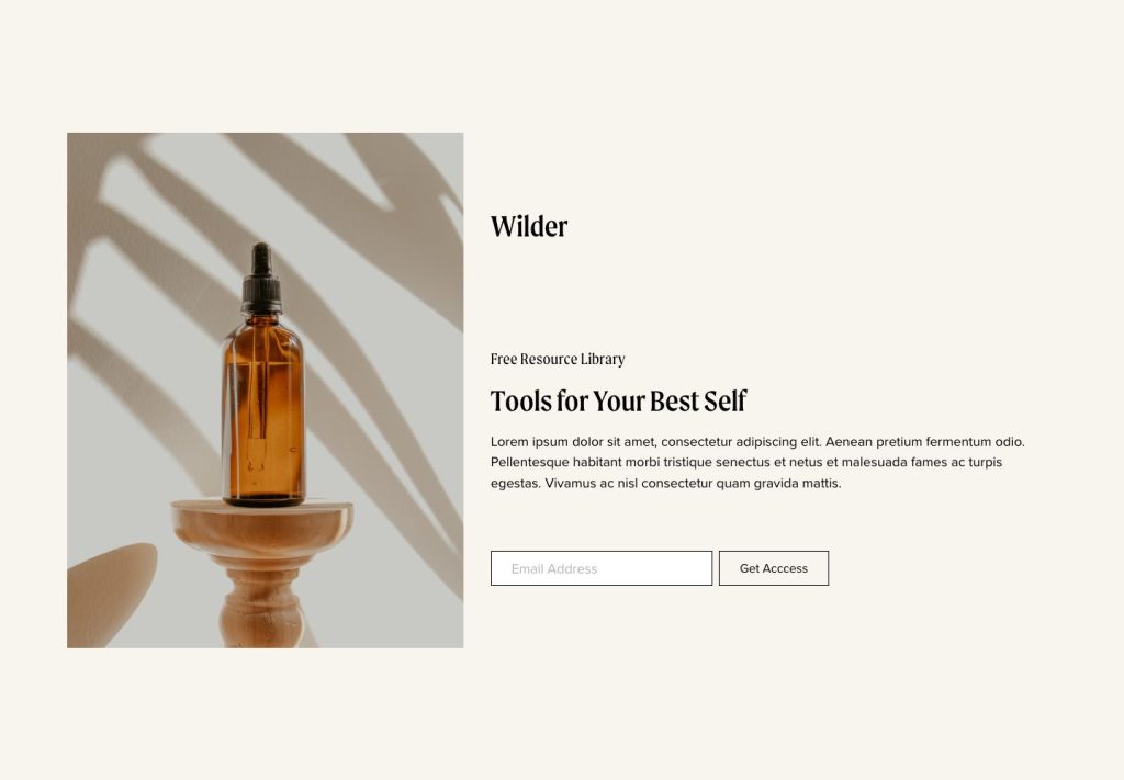 The Freebies page of the Wilder Squarespace template