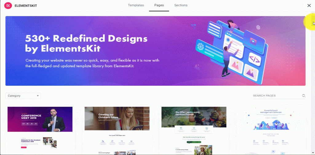 ElementsKit's drag-and-drop mega menu builder inside the WordPress Elementor editor
