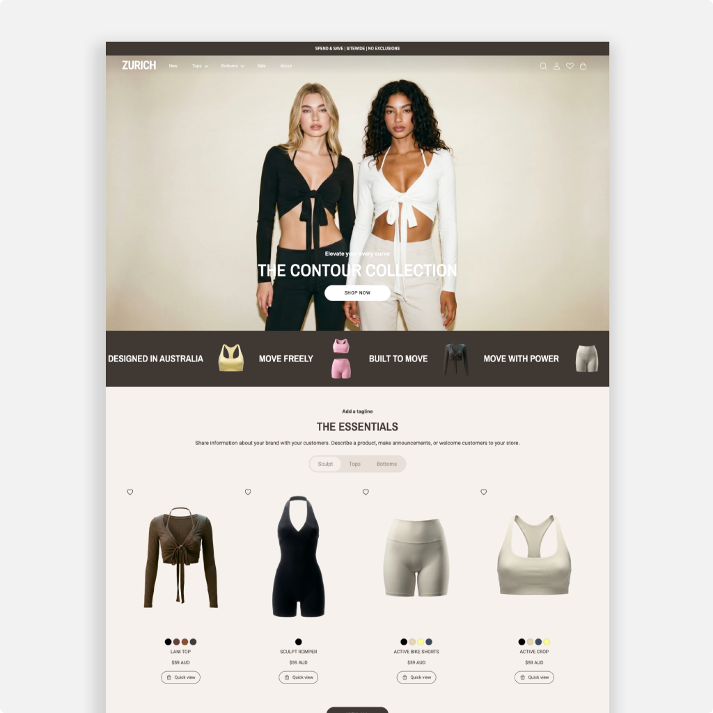 Zurich Shopify theme by Studio Mayde — the homepage design shown on a desktop screen