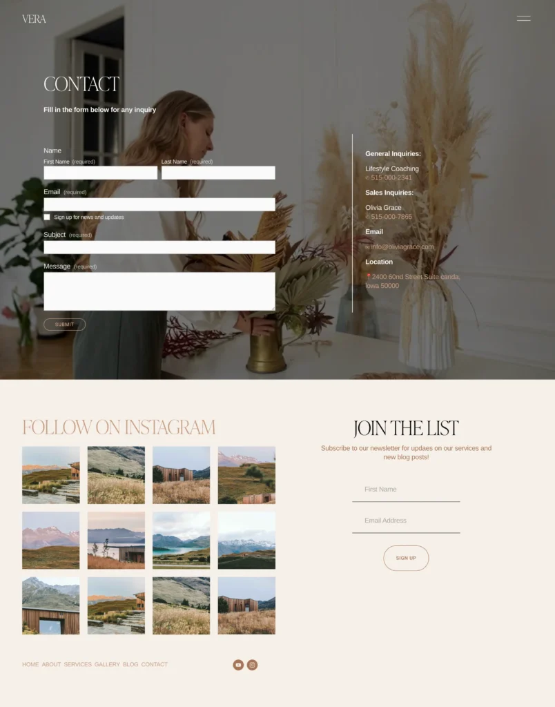 Vera — Squarespace Template for Consultants, Contact page
